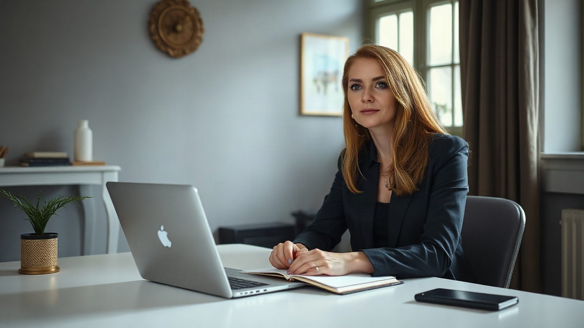 Studentka finančního kurzu Vognmand Cv ApS u pracovního stolu